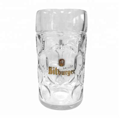 China Bitburger Eco Friendly German Beer Dimpled Mug Glass 1 Liter for sale