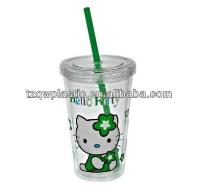 China Eco - Friendly Plastic Hello Kitty PS Double Wall Straw Mug for sale