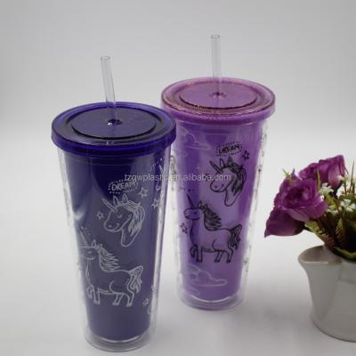 China Disposable 24OZ Double-Wall Drinking Tumbler Cup With Lid Straw for sale