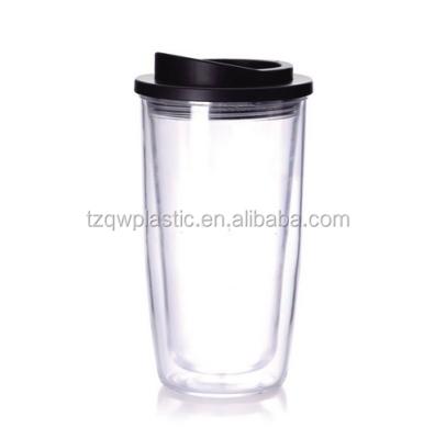 China Tritan eco-friendly clear double-walled plastic cup with 16 oz lids. for sale