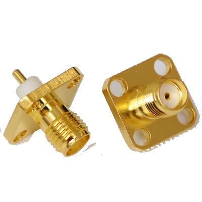 China RF SMA Female Connector Straight Board Mount 4 Holes Flange Crimp Connector for sale