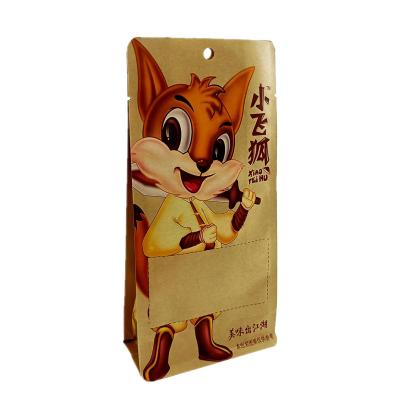 China Recyclable Kraft Paper Flat Bottom Pouch For Snacks Or Fries Packaging Pouch for sale