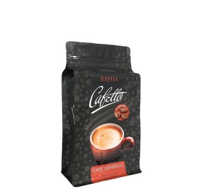 China Food Material Food Grade Quad Seal Foil Flat Bottom Coffee Pouch Coffee Bean Packaging Bags for sale