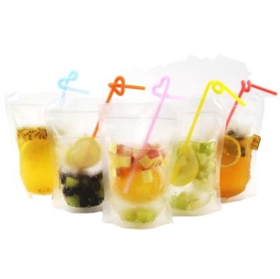 China BPA Moisture Proof Free Zipper Clear Bottom Holder Drinking Pouches Juice Bags Drinking Bags With Plastic Straw for sale