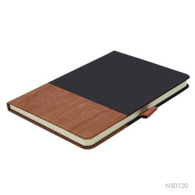 China New Design Hardcover Journal PU Cover Wood Splicing Grain Leather A5 Hardcover PU Notebook with Pen Holder for sale