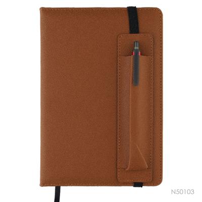 China A5 Hardcover Book High Grade PU Cover Notebook with PU Business Journal Pen Bag Custom Embossed Logo with Pen Loop for sale