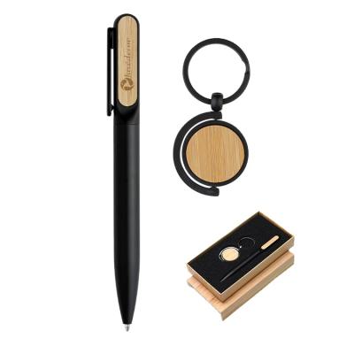 China Promotional Pen Eco Office Set Bamboo Business Gift with Pen and Keychain for sale