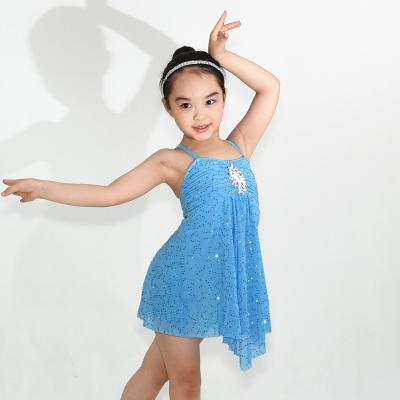 China Child Modern Dance Clothes Mesh Bust Gathering Pleated Lyrical Dance Dresses for sale