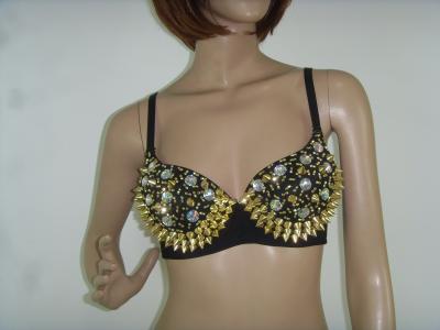 Chine Soutien-gorge perlé par paillette sexy noire d'usage de boîte de nuit de dames de courroie avec le rivet argenté à vendre