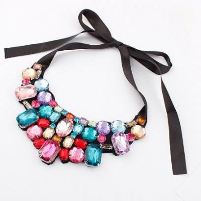 China Black Strap Dance Costume Accessories Sparkle Rhinestone Statement Necklace for sale