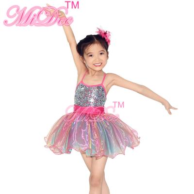 China Solo Confetti Dot Tops Kids Dance Clothes 2 Tones Organza Glitter Sequin Dress for sale