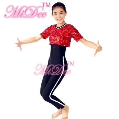 China Roupa curto do esporte da ginástica do vestido do jazz dos trajes da dança de Hip Hop do t-shirt das lantejoulas & da dança de torneira para meninas à venda