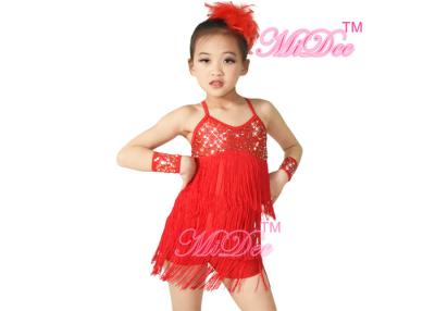 China Three Colors Camisole Sequin Tassel Latin Dance Dresses With Feather Headpiece for sale