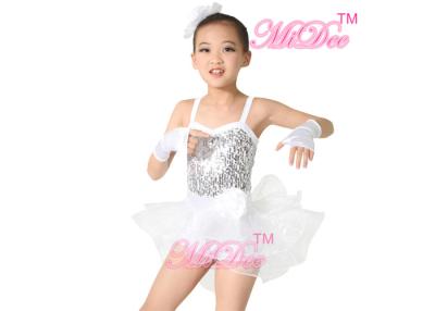 China White Ballet Dance Costumes Camisole Biketard Sequin Dress Spandex / Polyester for sale