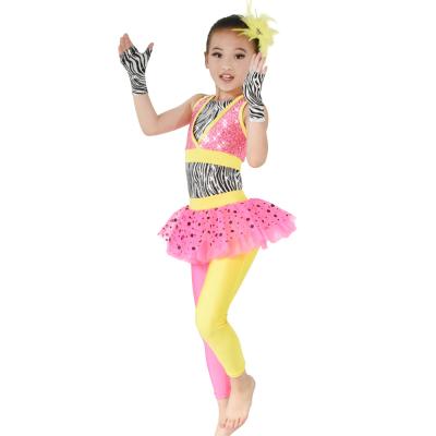 China MiDee-Jazz-Tanz-Kostüm-Zebra-Trikotanzug-Paillette-Westen-multi Farbe-Lycra-Rock-Hosen für Mädchen zu verkaufen