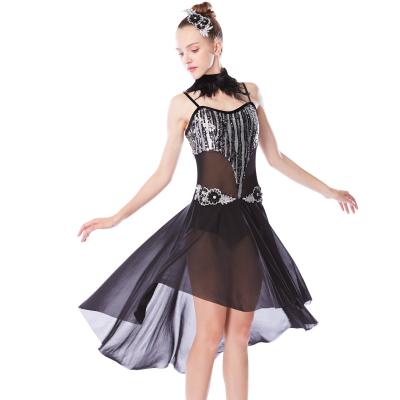 China MiDee Lyrical Dress Modern Dance Costumes Heavy Sequins Silver/Back With Feather Neck Wear For Solo Performance for sale