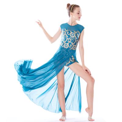 China MiDee Best Sell Lyrical Dance Costumes Dresses Floral Sequins Leotard Cap Sleeves Leg Opening for sale