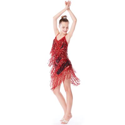 China Black Red Latin Dance Costumes , Fringe Latin Dress Spandex Lining Leotard Under for sale