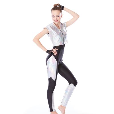 China Hip Hop Dance Costumes V Neckline Sparkle Zipper Vest Sports Leotard Competition Wear for sale