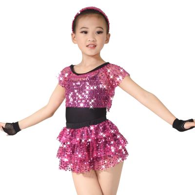 China Children Girls Dance Outfit Sequin Jazz Dance Clothes Sleeveless With Tank Top Tiers Skirt Black Leotard for sale