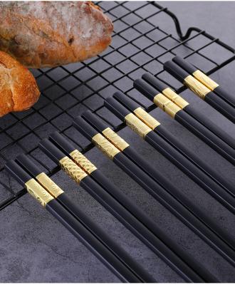 China Reusable Alloy Chopsticks 24cm Long Square Head Chinese Noodle Sushi Chopsticks for sale