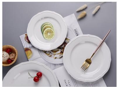 China Wedding Melamine Dinnerware Sets White Round Plate Elegant Design for sale