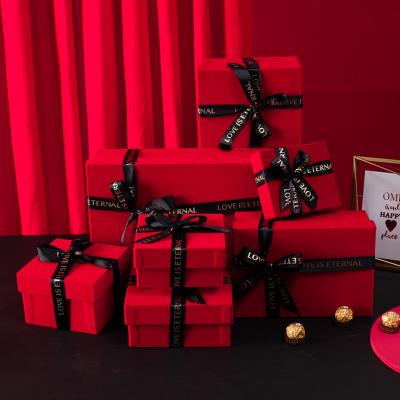 China Wholesale Biodegradable Red Paper Gift Box With Black Ribbon Bow Tie For Christmas Wedding Gifts Clothing Dress Cosmetic Packaging for sale