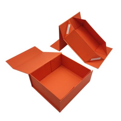 China Wholesale Biodegradable Orange Magnetic Folder Paper Box For Clothing Dress Cosmetic Gift Ready To Ship for sale