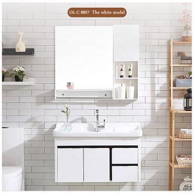 China Modern Wall Mounted Mirror Bathroom Cabinet Vanity Waterproof PVC for sale