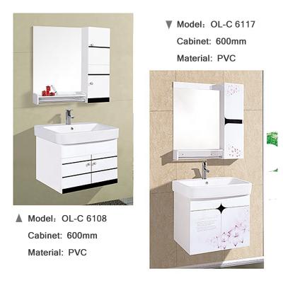 China Modern White Wash Basin Mirror Bathroom Cabinet Customizable Waterproof PVC for sale