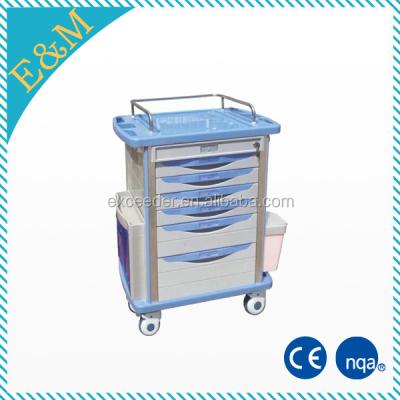 China ABS easy medical plastic medicine hospital cart medicine moving cart/drug dispensing cart with pole/drawers/wheels/IV bin for sale