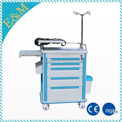 China Medical Crash Trolley Easy Move Emergency Cart Hospital Medical Trolley With Defibrillator Shelf/Drawers/Doors/IV Pole for sale