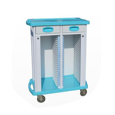 China Plastic Medical Hospital Trolley ABS Chart Rack With Lock Hospital ABS Centralized Patient Record Trolley for sale