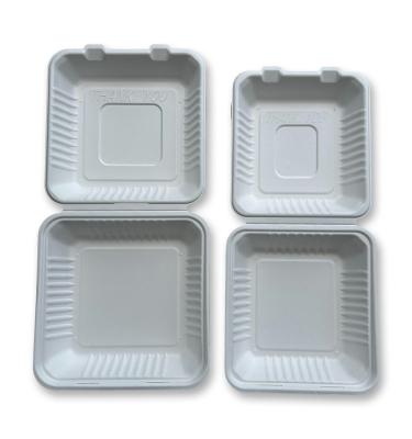 China Biodegradable Sugarcane Bagasse Pulp 100% Biodegradable Disposable Lunch Paper BoxTake away Food Packaging Clamshell Container for sale