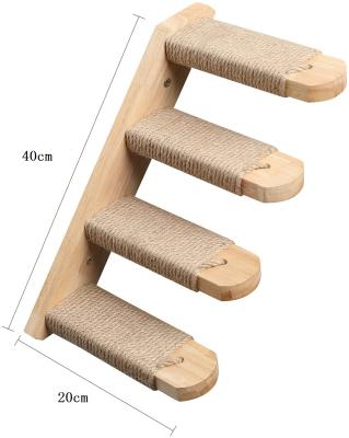 China Hand Wash Cat Climbing Wall Mounted Frame with Sisal Wall Cat Stairs Four Stage Solid Wood Wall Mounted Cat Rack for sale