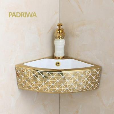 China Modern Wall Hung Gold Black Gold Step Water Drop Basin Cold Hot Water Basin Fine Copper Sink for sale