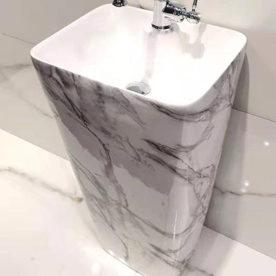 China Modern Bathroom Glossy And Matt Finish Round Ceramic Square Shaped Design Freestanding Solid Surface Wash Basin Pedestal B for sale