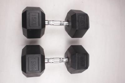 China Black Gym Workout Accessories Fixed Rubber Coated Hex Dumbbell For Body Building for sale