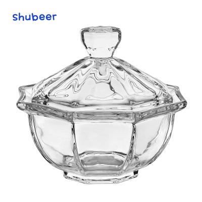 China Safety simple geometric octagonal prism candy jar dried fruit snack accessories storage box household kitchen storage glass jar for sale