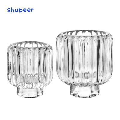 China Traditional Nordic Simple Glass Cup Candle Holder Vertical Stripe Cylindrical Candle Cup Scented Bedroom Decoration for sale