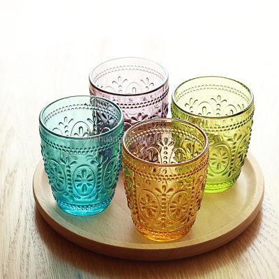 China Wholesale European Vintage Colored Embossed Glass Tumbler Viable For Home Wedding for sale