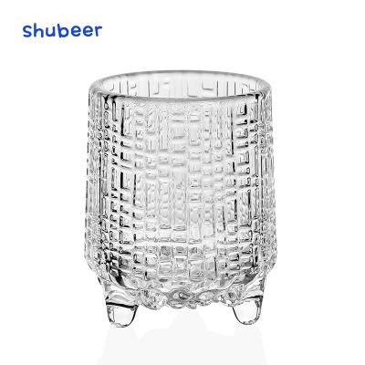 China Viable Japanese Relief Glass Shot Glass With Retro Checkered Spirit Glass for sale