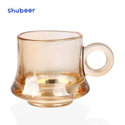 China Mini Viable Nordic Plated Handle Coffee Cup Spirits Cup Amber Glass Cup 70ml Mini Shot Glass Cup for sale