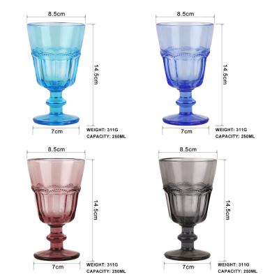 China No European Vintage Glass Goblet Juice Glass Colored Relief Embossed Creative Wine Glass, Manufacturers Stain Supply for sale