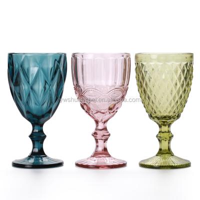 China No Best Selling Handmade Colorful Elegant Engraved Tumbler Large Wine Glass Cup for sale