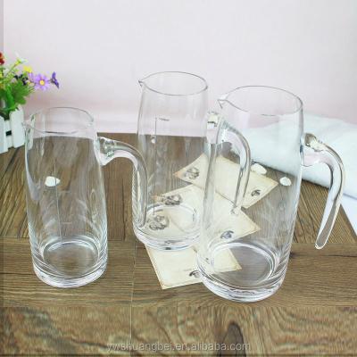 China Sustainable Transparent Clear Glass Water Milk Jug Glassware Small Water Jar With Handle for sale