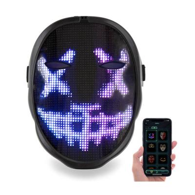 China ABS+PVC+Silica Gel CoolRabbie APP Controlled Bluetooths Halloween Mask Waved Induction Party Luminous Rave LED Light Up Face Mask LED Facemask for sale