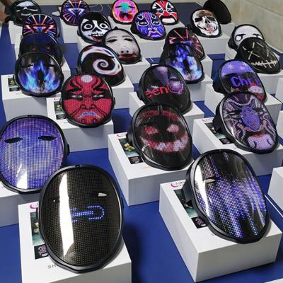 China ABS+PVC+Silica Gel CoolRabbie APP Controlled Bluetooths Halloween Mask Waved Induction Luminous Party Rave LED Light Up Face Mask LED Face Mask for sale