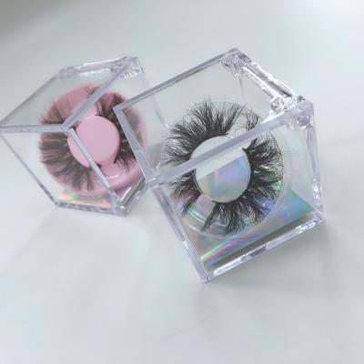 China Diamond crisscross square cube eyelash box 3d clear mink lashes 25mm clear acrylic strip eyelashes box for sale