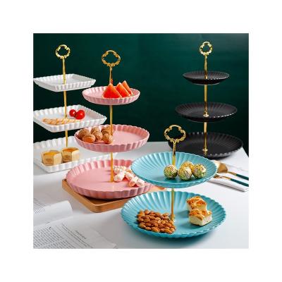 China Viable 3Tier &2 Tier Color Variety Shape Ceramic Cake Stand Wedding Dessert Cupcake Stand For Tea Party Serving Tray for sale